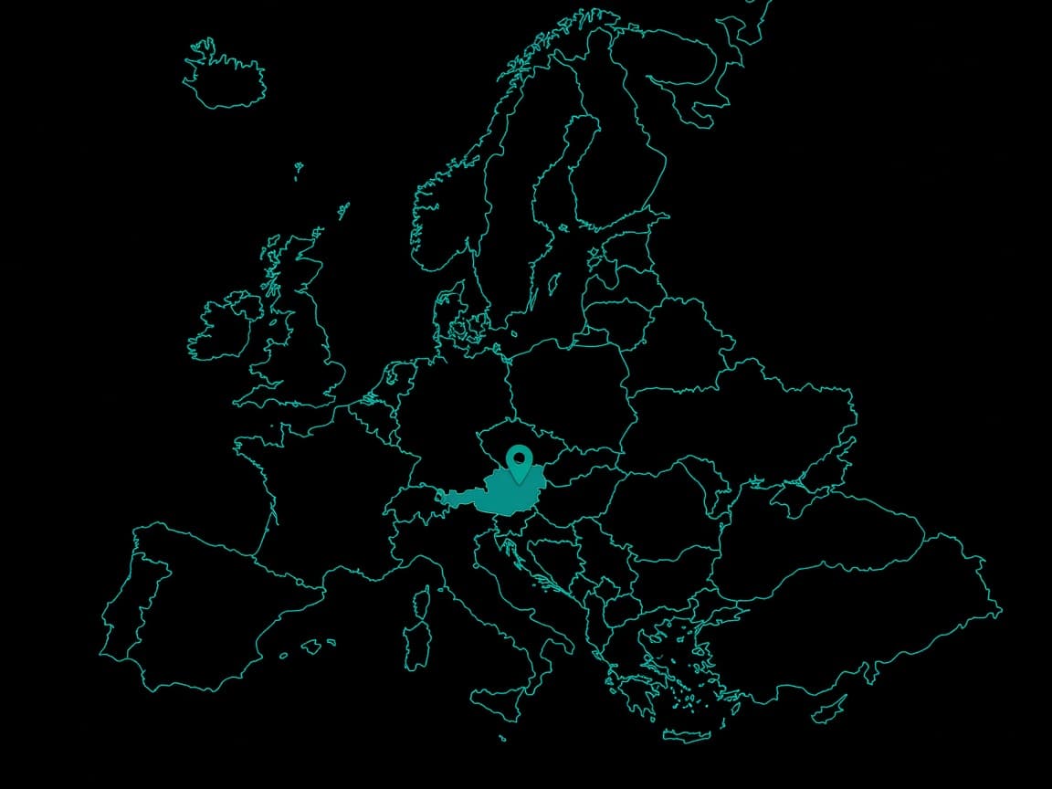 Europe outline with a pin on Austria