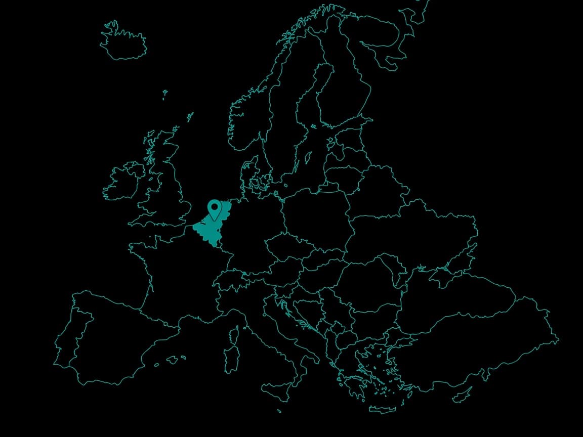 Europe outline with a pin on Belgium