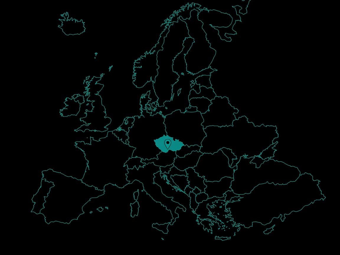 Europe outline with a pin on Czechia