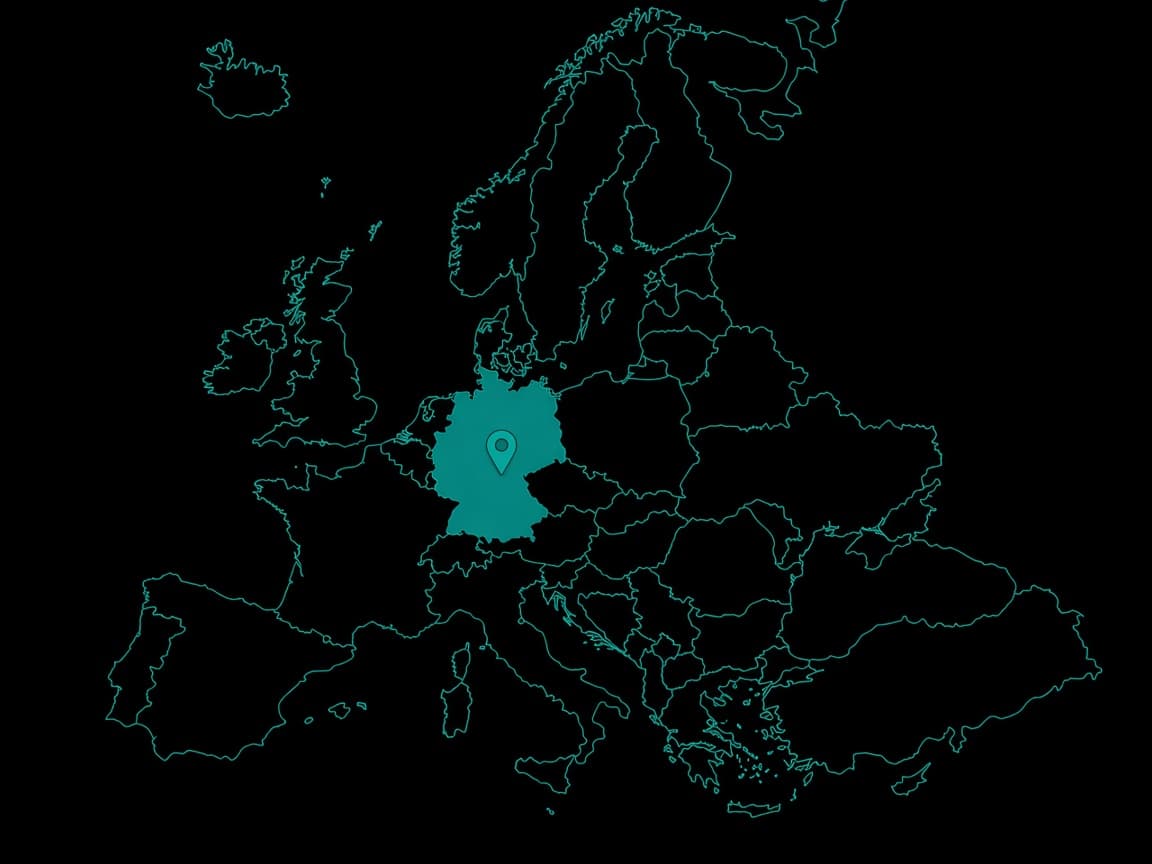 Europe outline with a pin on Germany