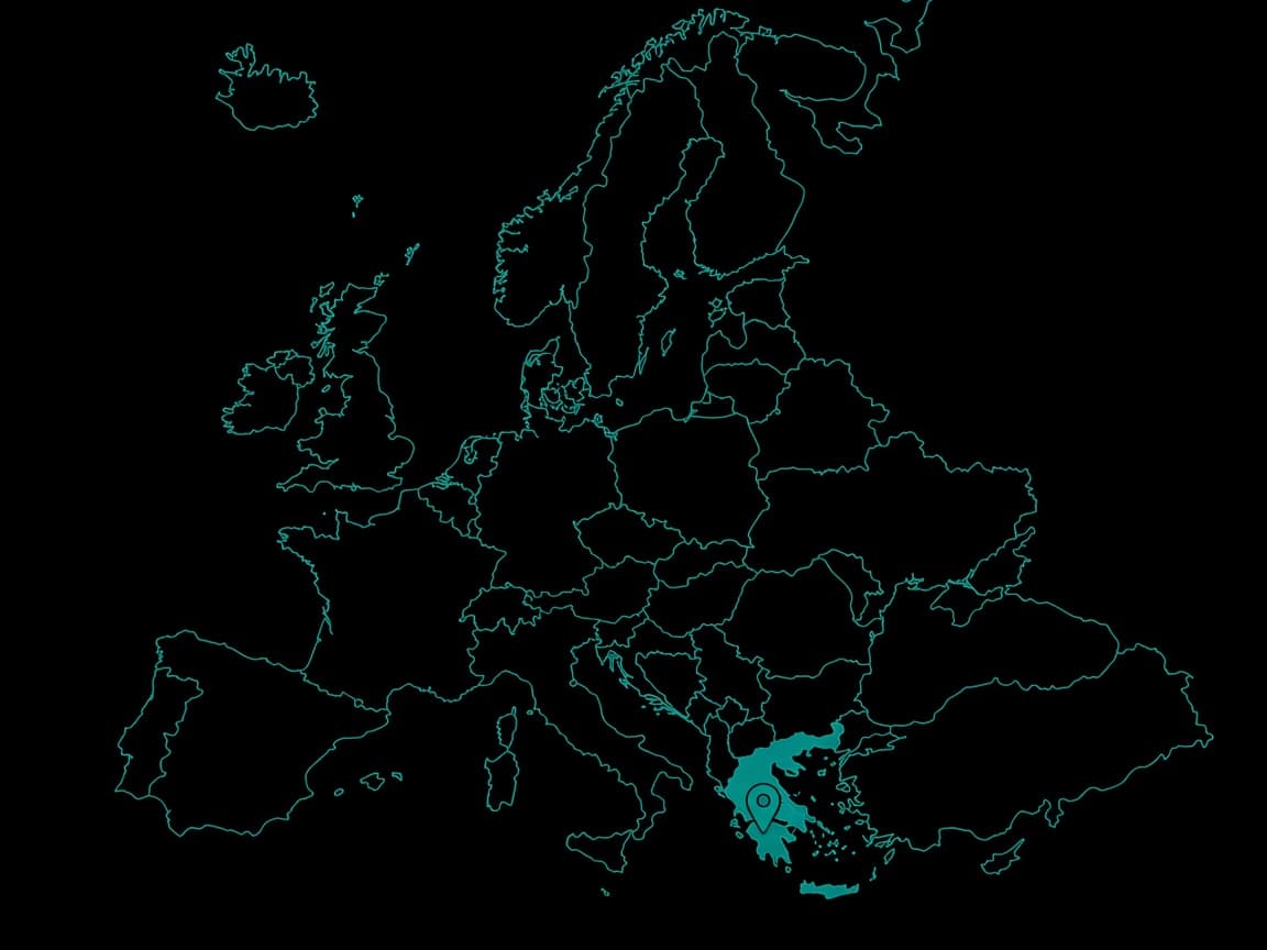 Europe outline with a pin on Greece