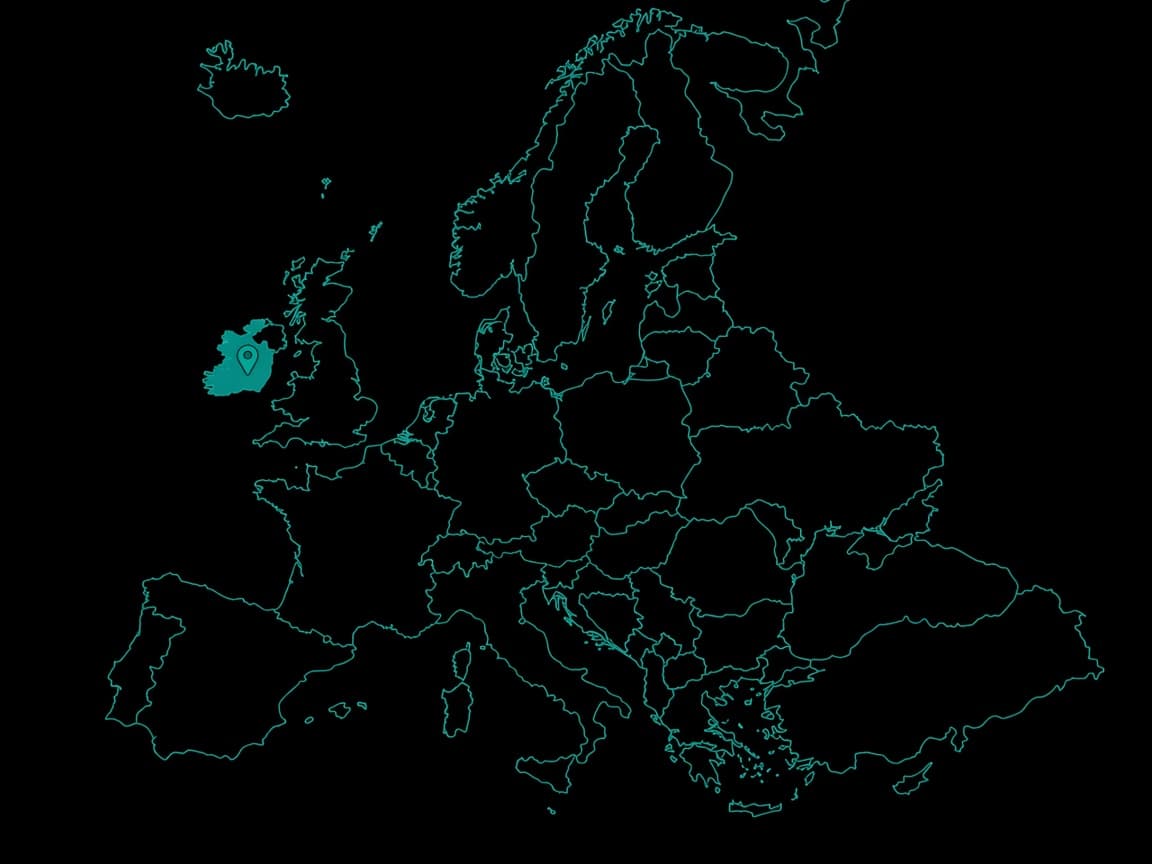 Europe outline with a pin on Ireland