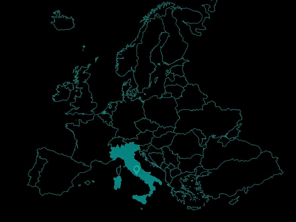 Europe outline with a pin on Italy
