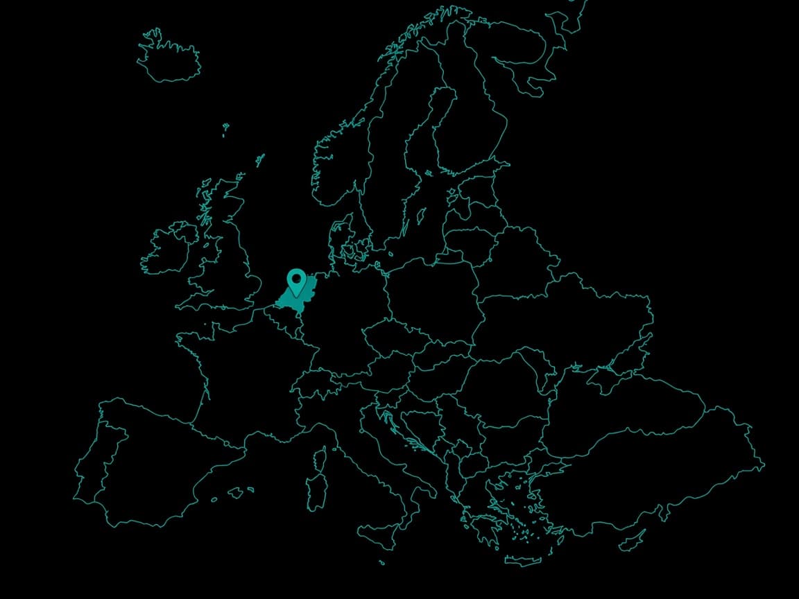 Europe outline with a pin on Netherlands