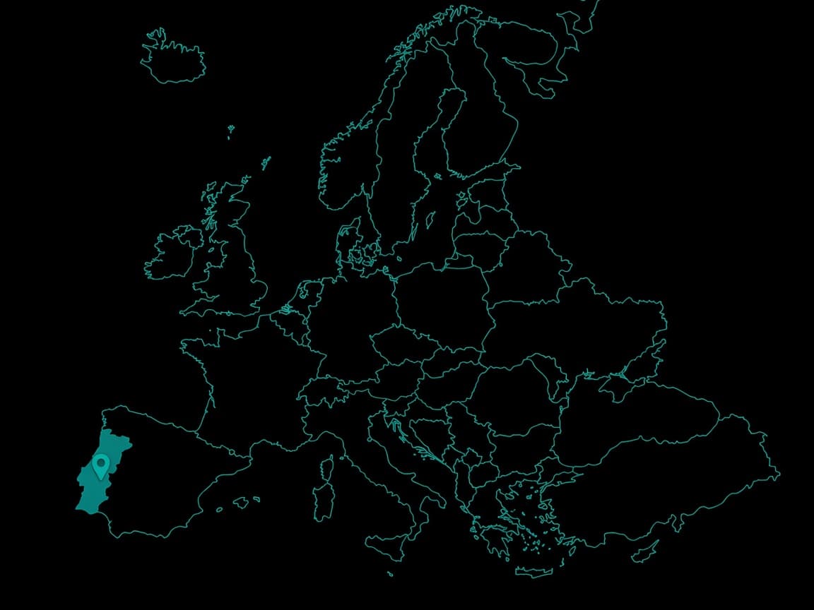 Europe outline with a pin on Portugal