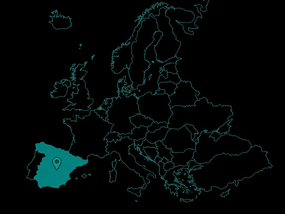 Europe outline with a pin on Spain